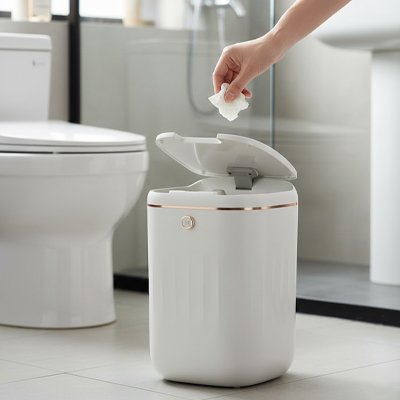 Petite Poubelle salle de bain blanche compartiment désodorisant intégré