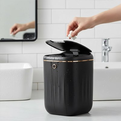 Petite poubelle salle de bain intelligente capteur automatique noire Avec quatre modes d'ouverture
