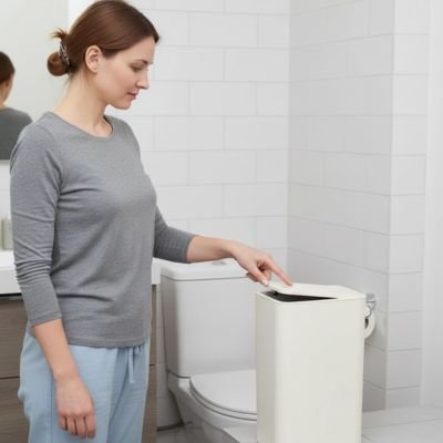 Petite poubelle salle de bain rectangulaire avec couvercle supérieur à pression pour toilettes