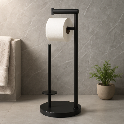 portant papier toilette noir avec barre de réserve 