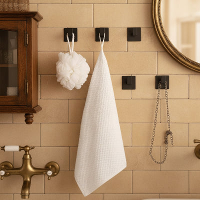 porte manteau salle de bain, Crochet carré noir adhésif 