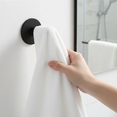 porte manteau salle de bain Crochet mural sans poinçon rond noir 