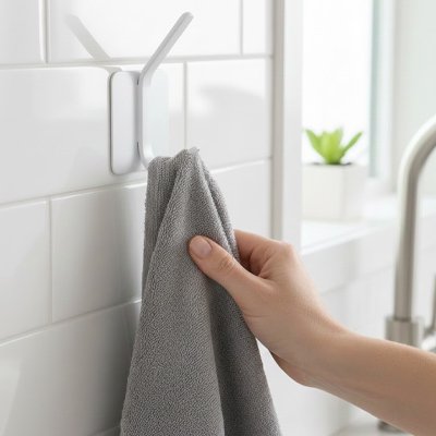 porte manteau salle de bain, Crochets muraux, auto-adhésifs, blanc