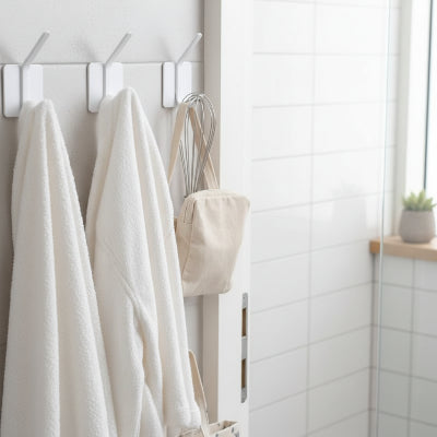 porte manteau salle de bain Crochets muraux blancs, porte-serviettes, auto-adhésifs