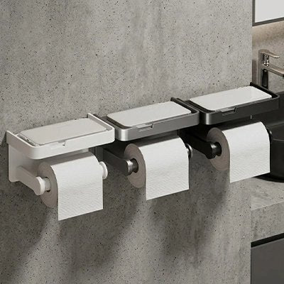 Porte papier toilette, avec étagère, simple rouleau, gris, blanc, ou noir, mural auto-adhésif, rectangle