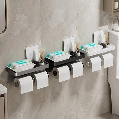 Porte papier toilette, blanc noir ou gris , avec étagère, mural auto-adhésif