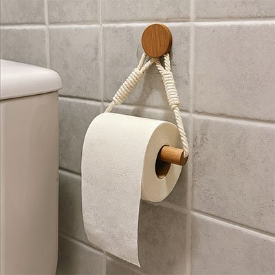 Porte papier toilette bois mural sans clous avec cordage, triangulaire