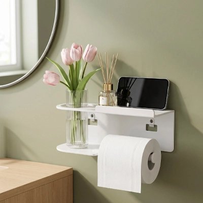 Porte papier toilette distributeur de rouleaux et étagère de rangement