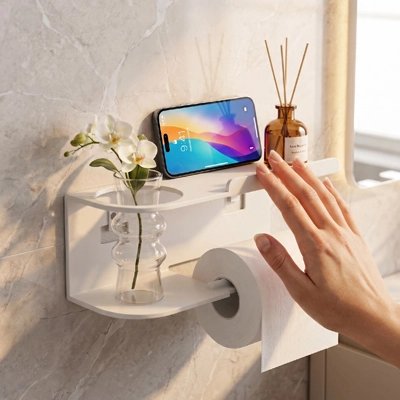 Porte papier toilette distributeur de rouleaux et une étagère de rangement blanc