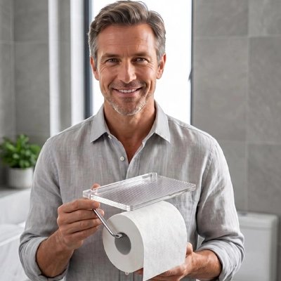 Porte papier toilette doré avec tablette transparente 
