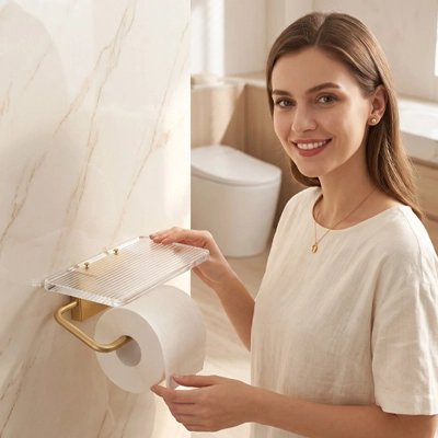 Porte papier toilette doré de luxe avec étagère 