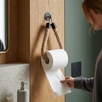 Porte papier toilette en corde de chanvre, support mural sans poinçon, rétro