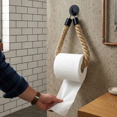 Porte papier toilette en corde support mural adhésif