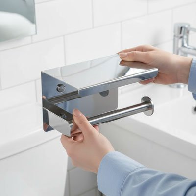 Porte papier toilette en métal avec étagère
