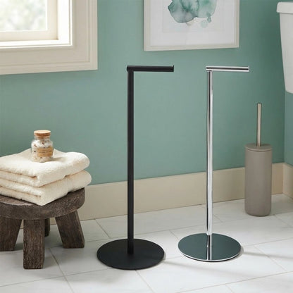 Porte papier toilette gris et noir, socle à poser, dérouleur et stockage 