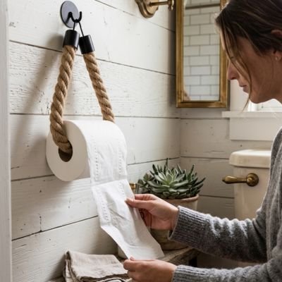 Porte papier toilette grosse corde fixation murale 