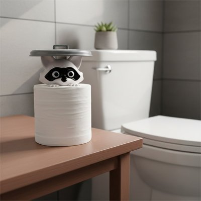 Porte papier toilette mignon raton laveur en plastique gris