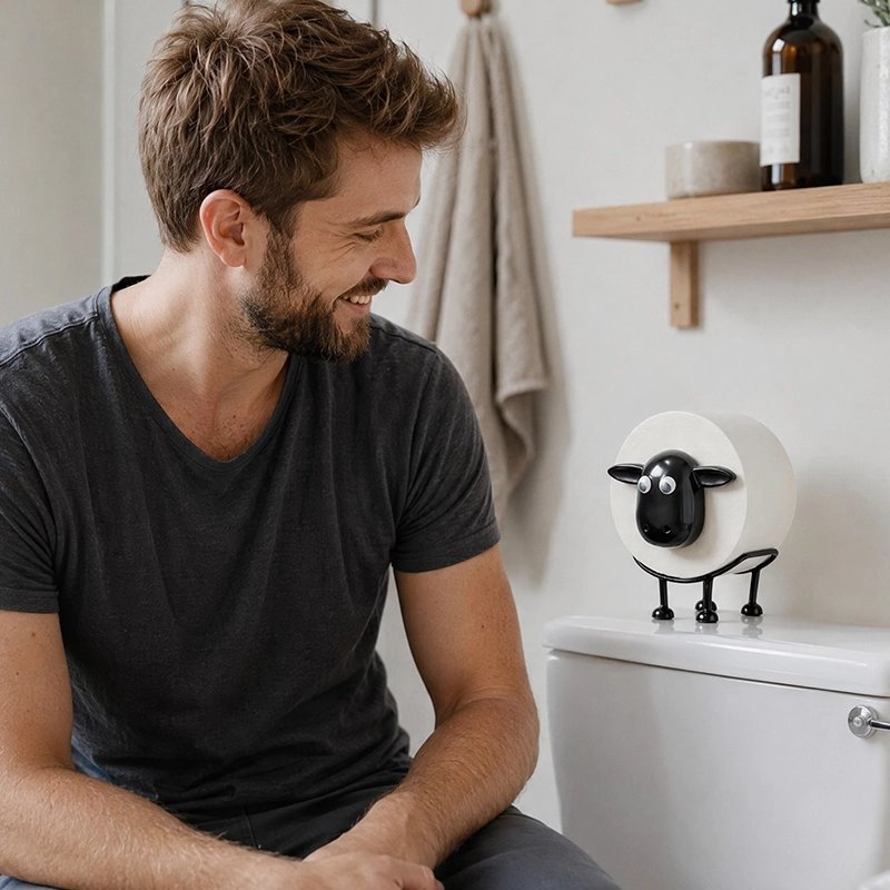 Porte papier toilette mouton noir sur pied amusant 