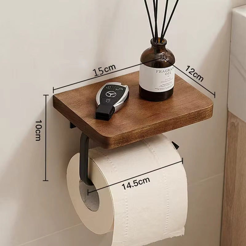 porte papier toilette mural avec tablette en bois 