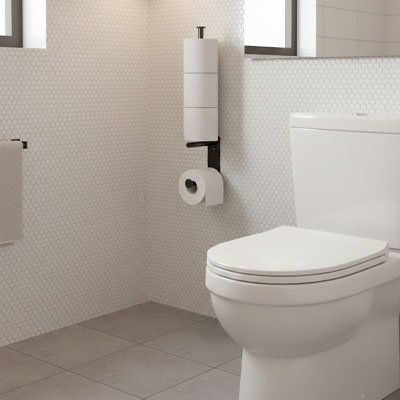 Porte papier toilette mural barre verticale noire contenant 4 rouleaux