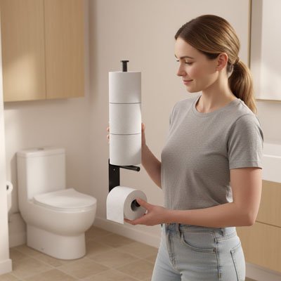 Porte papier toilette mural barre verticale noire contenant 4 rouleaux maximum