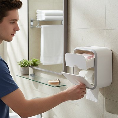 Porte papier toilette mural Boîte de rangement pour papier toilette à tiroir