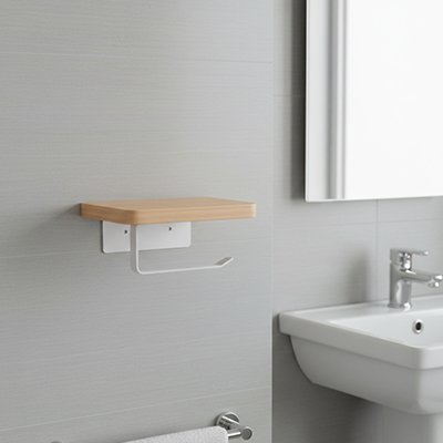 Porte papier toilette mural en bois massif et barre blanche 