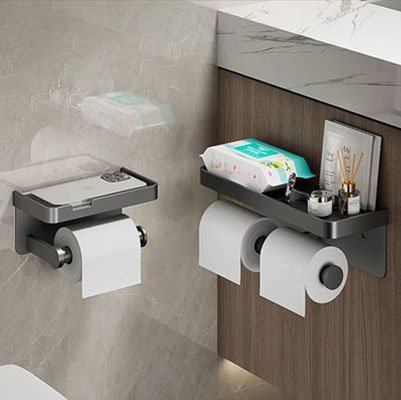 porte-papier toilette mural et porte téléphone sans perçage 