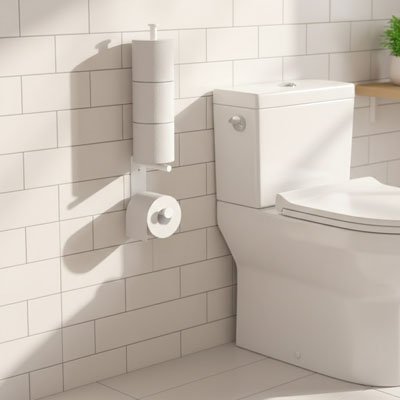 Porte papier toilette mural grande barre verticale noire contenant 4 rouleaux