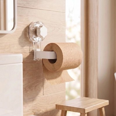 Porte papier toilette mural gris avec fixation par ventouse 