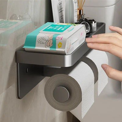 porte-papier toilette mural gris et porte téléphone sans perçage