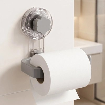Porte papier toilette mural grise avec fixation par ventouse 