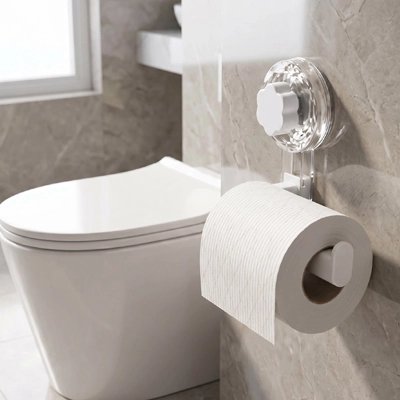 Porte papier toilette mural transparent avec Fixation par ventouse et auto-adhésif 