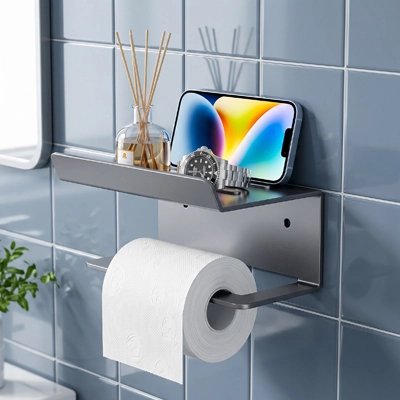 Porte papier toilette noir Organisateur mural hygiénique pour toilettes