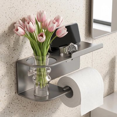 Porte papier toilette Organisateur mural hygiénique pour toilettes gris 