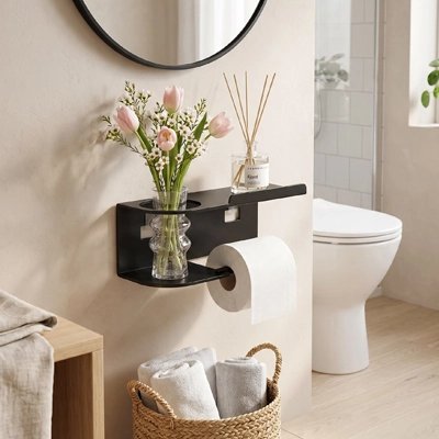 Porte papier toilette Organisateur mural hygiénique pour toilettes noir