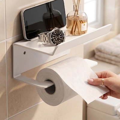 Porte papier toilette Organisateur mural hygiénique pour toilettes blanc