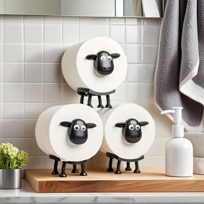 Porte papier toilette original rigolo mouton noir sur pieds