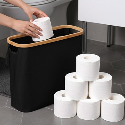 porte papier toilette Panier de rangement en tissu et bois, pliable rectangulaire noir