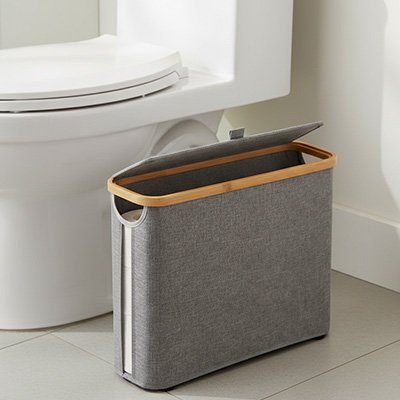 porte papier toilette Panier de rangement en tissu et bois, pliable rectangulaire gris 