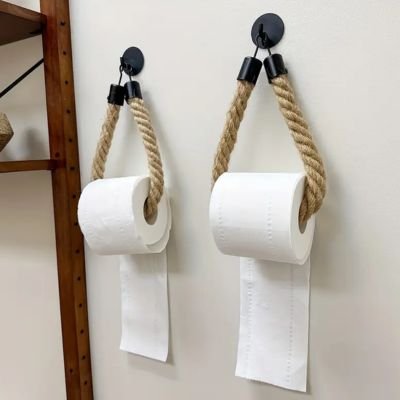 Porte papier toilette rétro en corde de chanvre, support mural sans poinçon, fixation adhésive