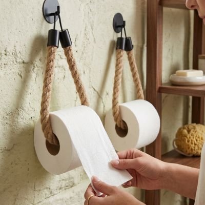 Porte papier toilette rétro en corde de chanvre, support mural sans poinçon,