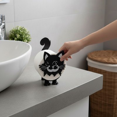 Porte-papier toilette sur pied anti dérapant chat noir mignon