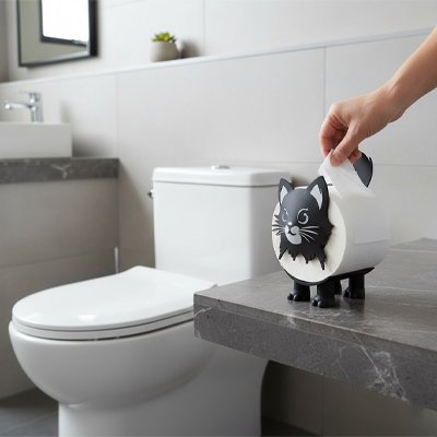 Porte-papier toilette sur pied chat mignon noir