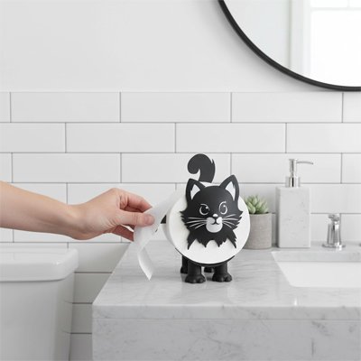 Porte-papier toilette sur pied chat noir original