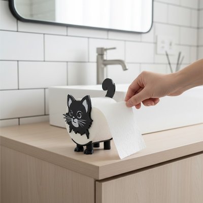 Porte-papier toilette sur pied mignon original forme chat noir
