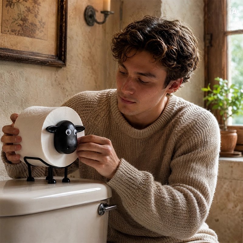 Porte papier toilette sur pied mouton noir amusant 