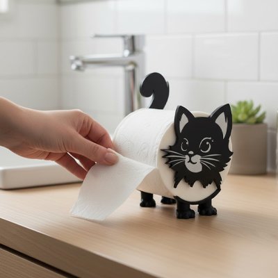 Porte-papier toilette sur pied petit chat noir mignon sur pates