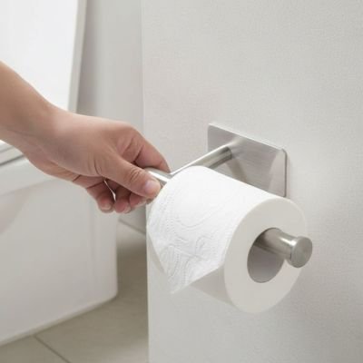 Porte rouleau papier toilette en acier inoxydable brossé chrome fixation adhésif