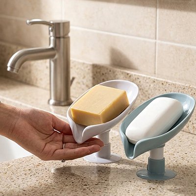Porte savon à ventouse gris ou vert pâle, auto-drainage garde le savon au sec